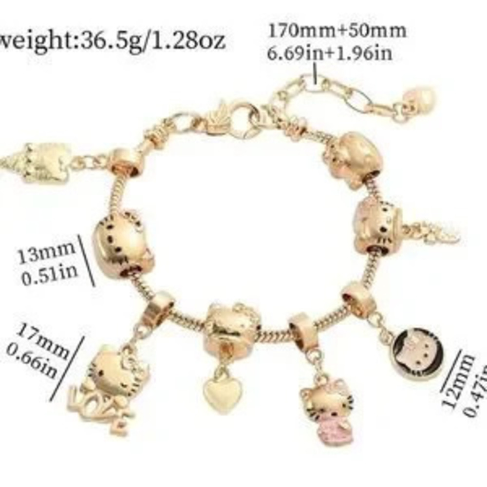 Gold Plated Hello Kitty Charm Bracelet Adjustable Sizing Unisex